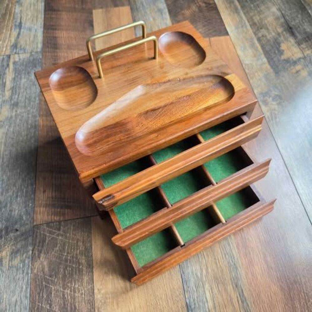 Mid-Century Walnut Solid Wood Valet Box Desk Organizer